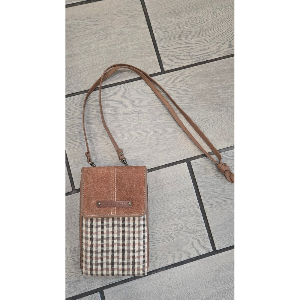 Michael Stevens Brown Suede Plaid Crossbody Phone Wallet Bag Card Slots Pocket